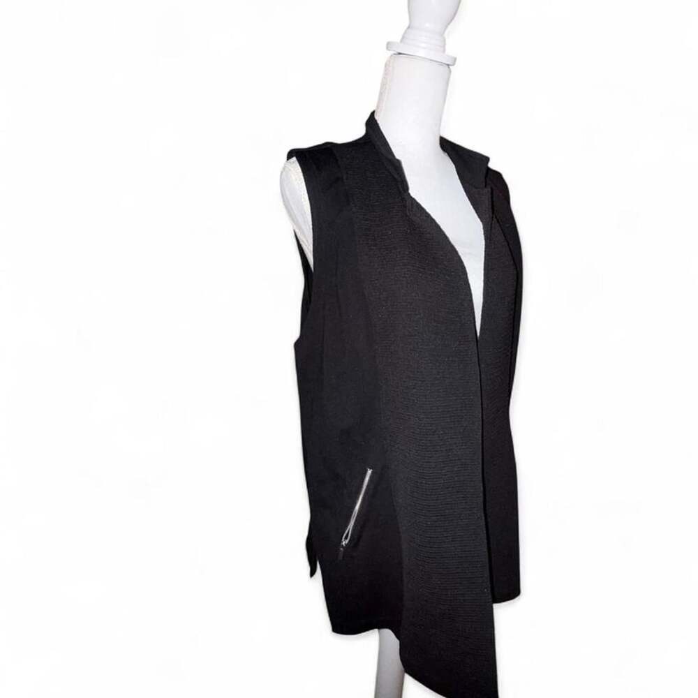 Chico's Longline Vest Size 3 Black Open Front Zip Pockets